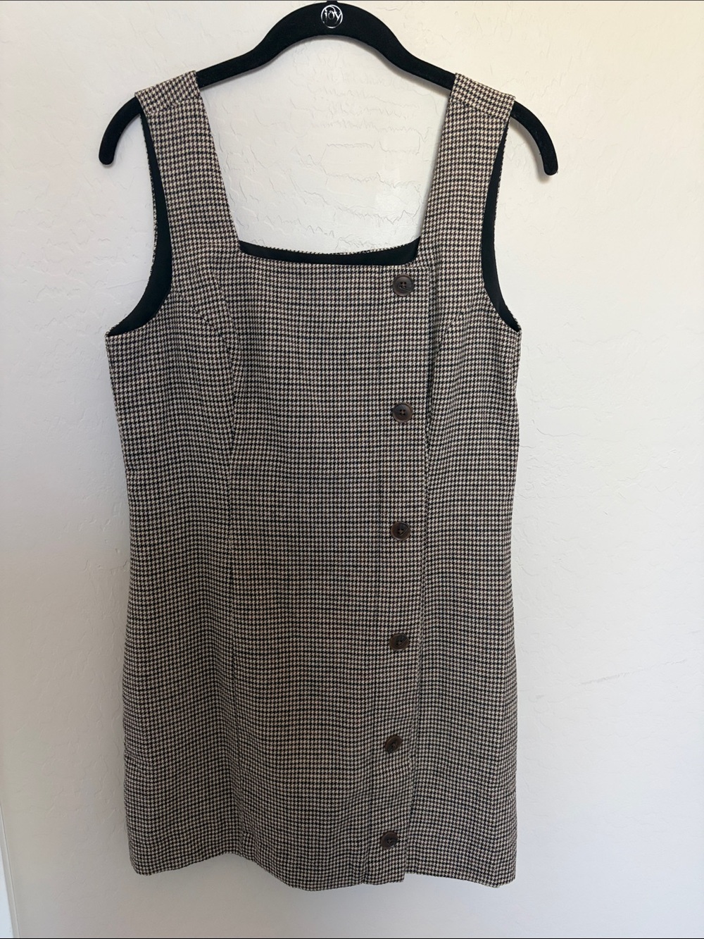 French Connection Brown and Black Houndstooth Sleeveless Shift Dress